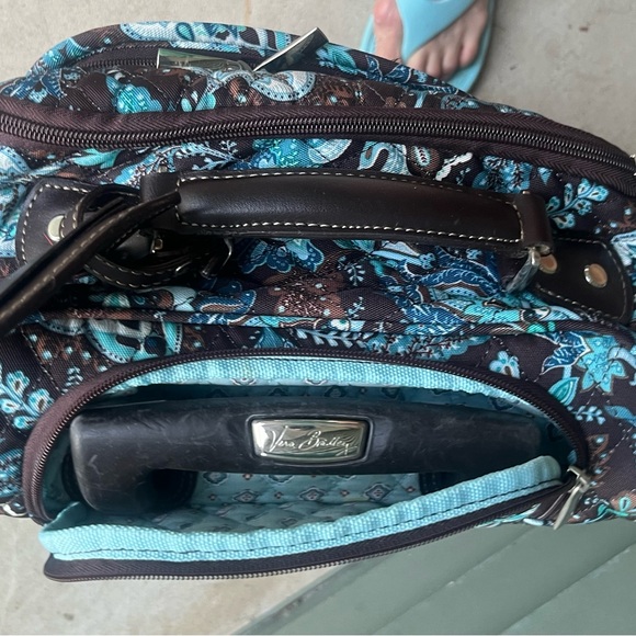 TURQUOISE W/BROWN ACCENTS! Pretty Vera Bradley Fabric Wheeled Carryon Suitcase - Picture 14 of 16